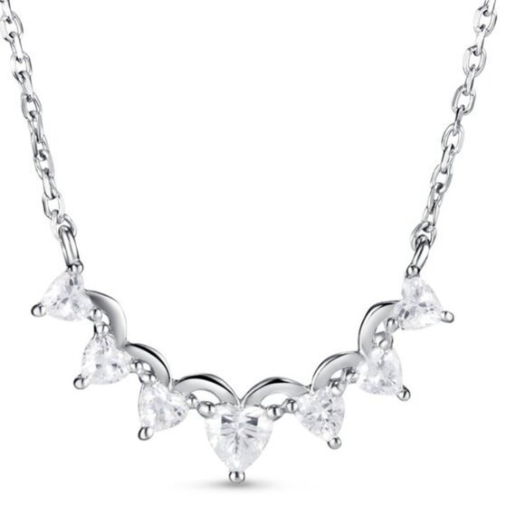 TinySand Jewelry - NWOT - Princess Crown U shaped CZ 925 Sterling Silver Lace Edge Necklace - Gift!